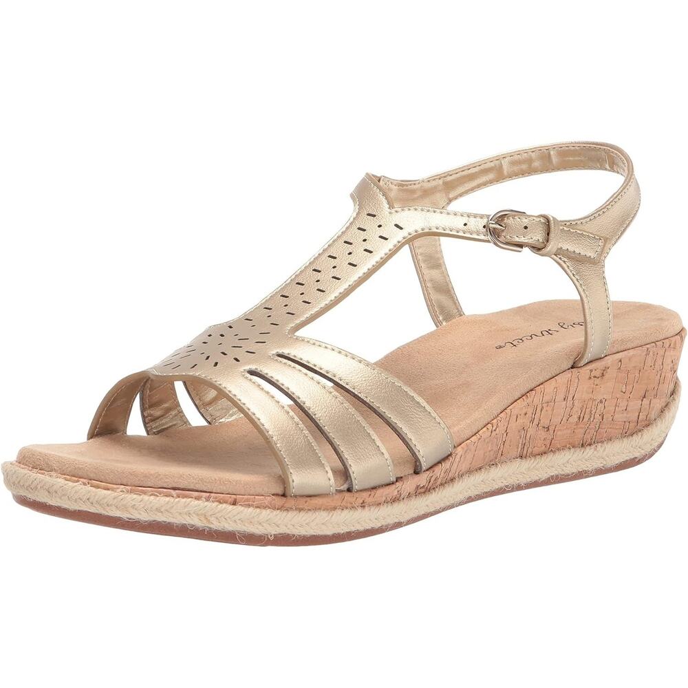 Easy Street Women Dorinda Wedge Heel Slingback Sandals Size US 8W Gold